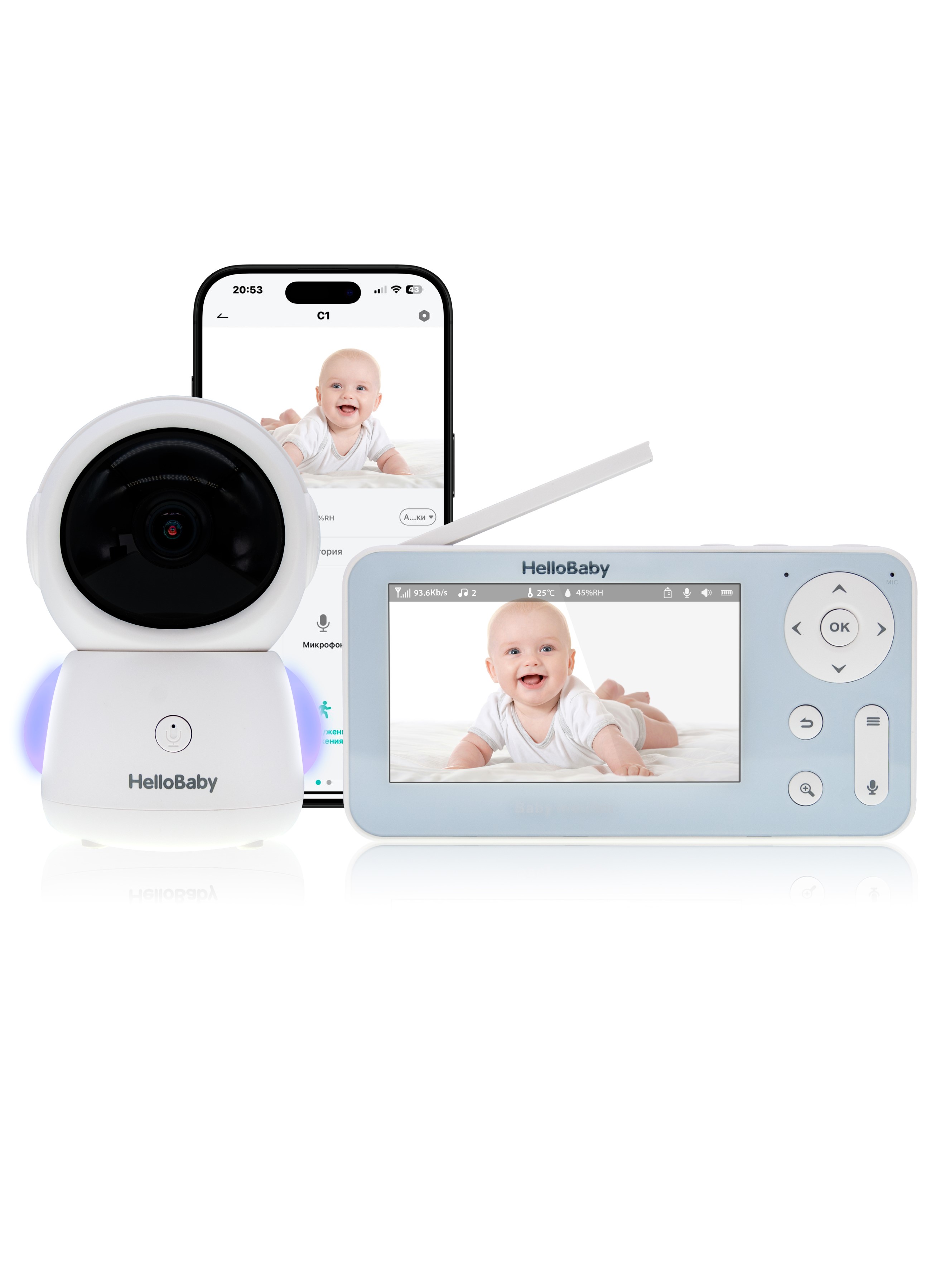 Видеоняня HelloBaby беспроводная с подключением к монитору и телефону HB110 12500₽