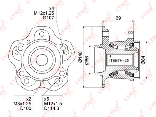 Комплект подшипника ступицы колеса LYNXauto WH-1515 100038581237