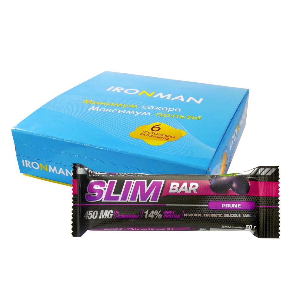 фото Ironman" батончик 6 шт. "slim bar" с l-карнитином, 50 г чернослив / темная глазурь