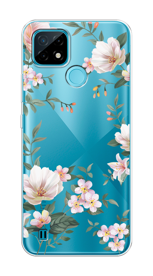 

Чехол на Oppo Realme C21 "Beautiful white flowers", Бежевый;зеленый, 254950-1