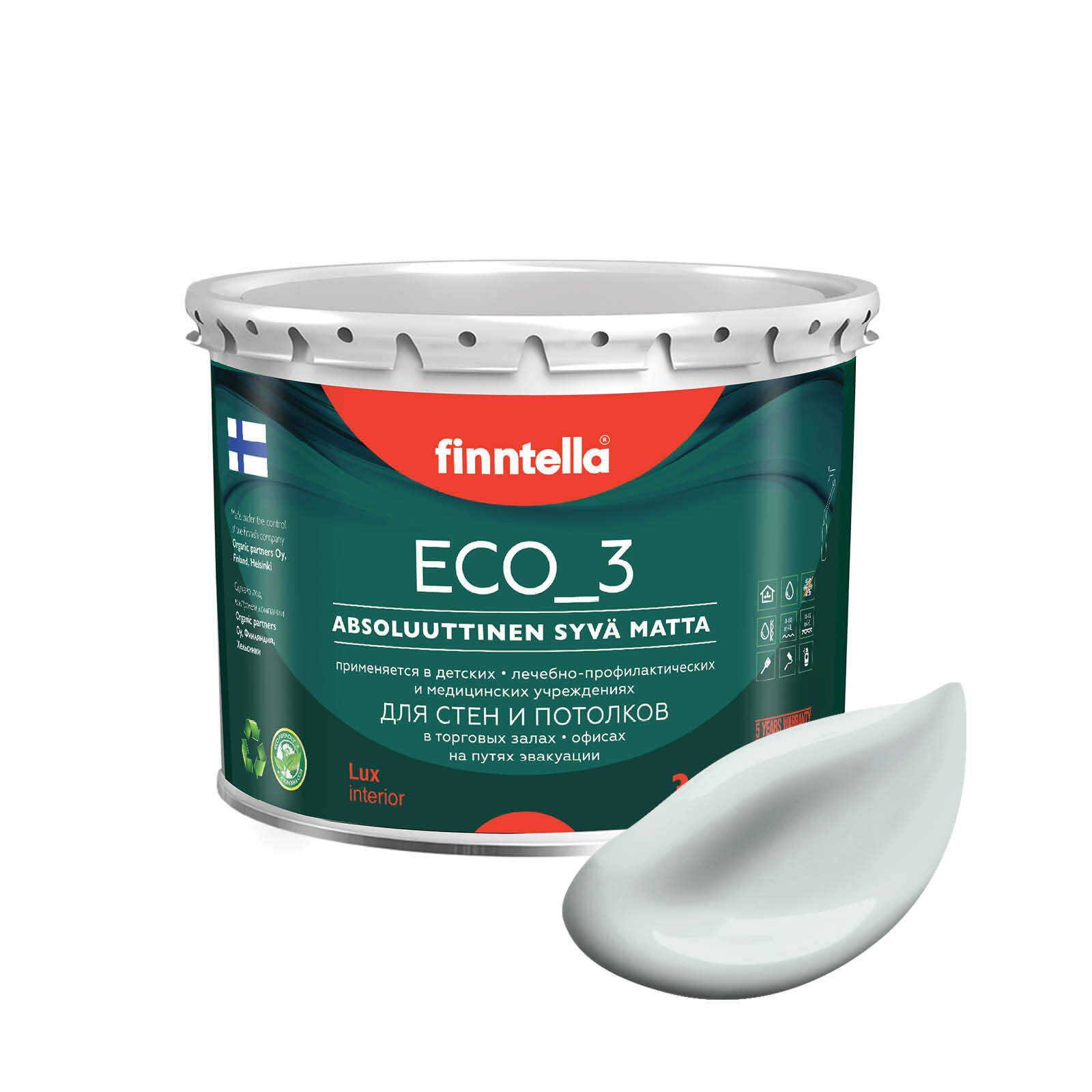 

Краска интерьерная глубокоматовая ECO_3 wash and clean FINNTELLA моющаяся, цвет ISLANTI, 2, Голубой, матовая для стен моющаяся ECO 3, для обоев под покраску