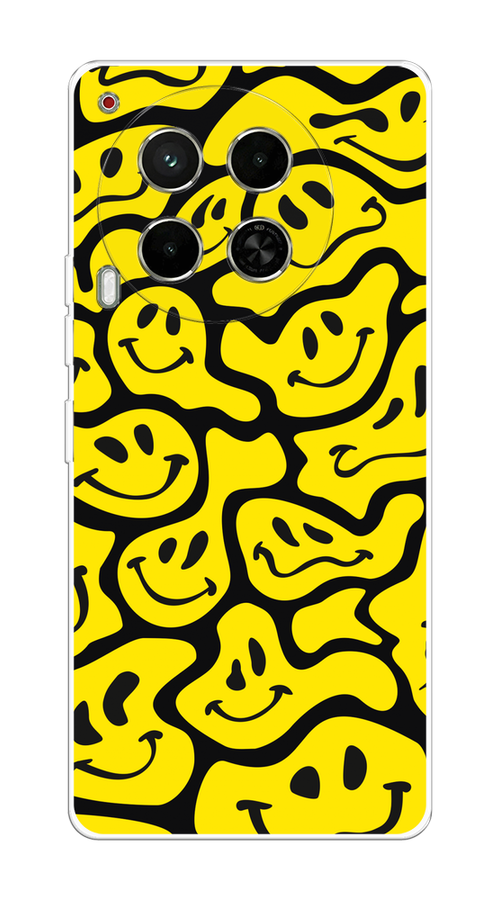

Чехол на Tecno Camon 30 5G "Расплывчатые смайлики желтые", Черный;желтый, 305550-1