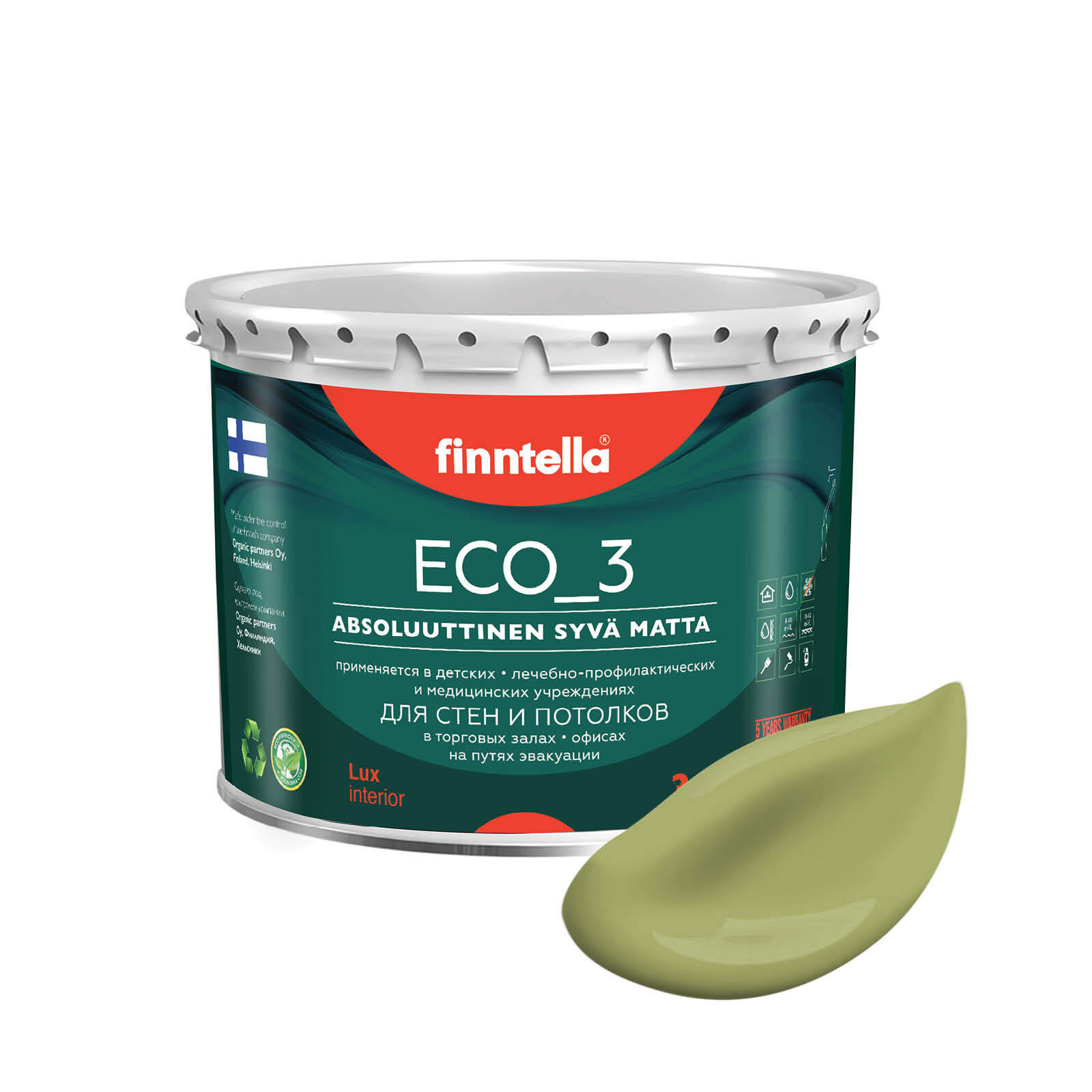 

Краска интерьерная глубокоматовая ECO_3 wash and clean FINNTELLA моющаяся, цвет METSА, 2,7, Зеленый, матовая для стен моющаяся ECO 3, для обоев под покраску