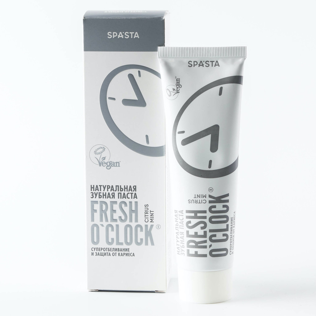 фото Натуральная зубная паста spasta fresh o'clock, суперотбеливание и защита от кариеса, 90 мл