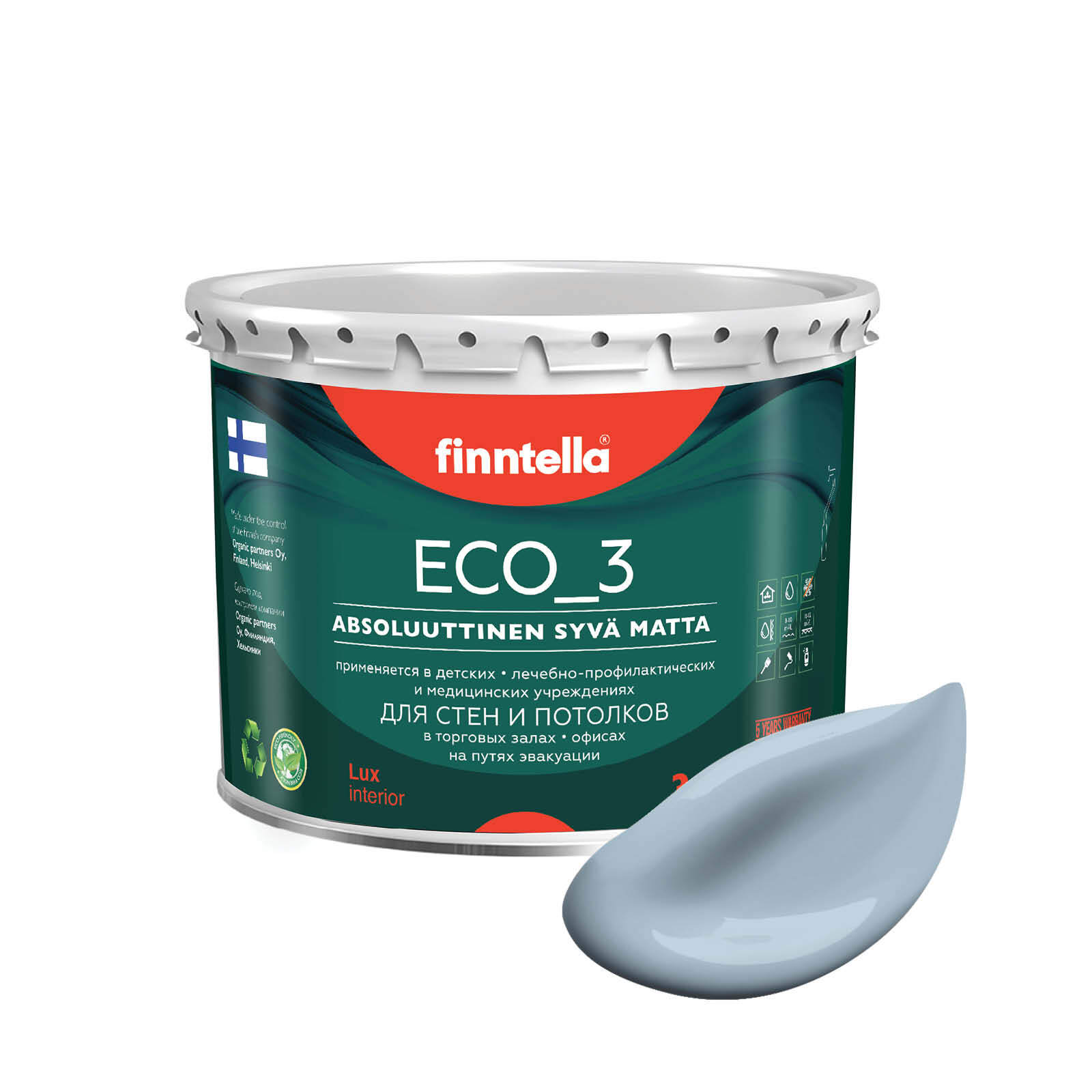 

Краска интерьерная глубокоматовая ECO_3 wash and clean FINNTELLA моющаяся, цвет NIAGARA, 2, Голубой, матовая для стен моющаяся ECO 3, для обоев под покраску