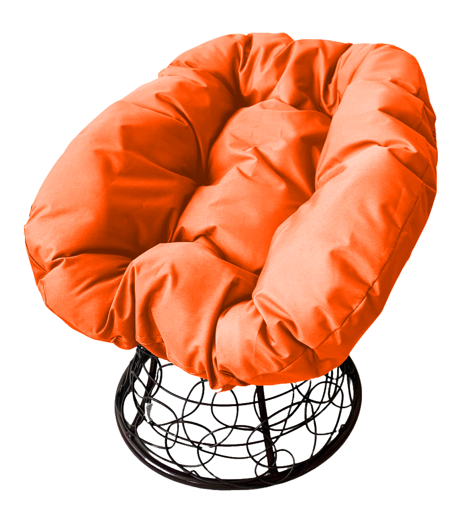 фото Кресло чёрное m-group пончик ротанг 12320407 оранжевая подушка