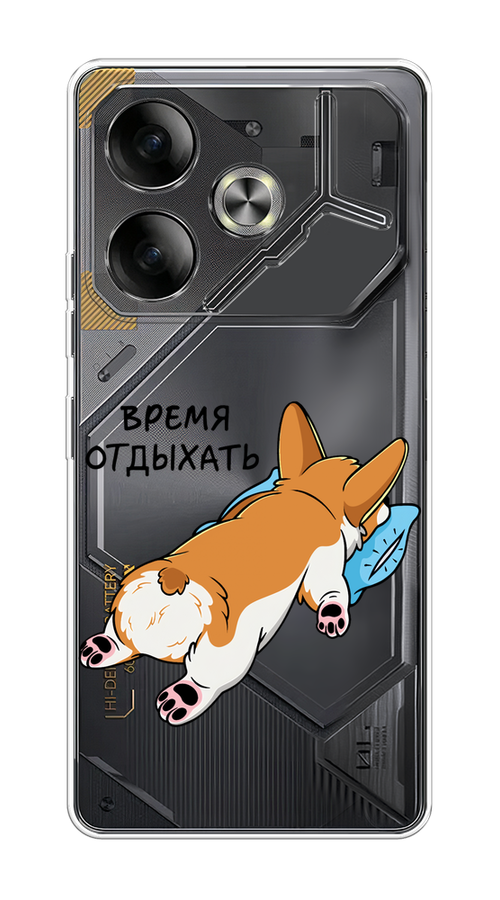

Чехол на Tecno Pova 6 "Корги отдыхает", Черный;коричневый;голубой, 305350-1