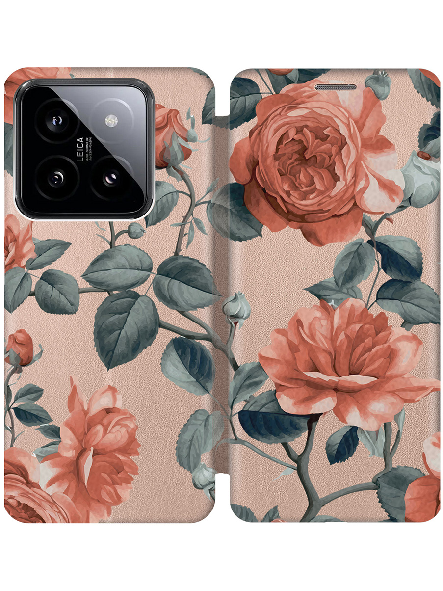 

Чехол-книжка на Xiaomi 14 Pro с принтом "Винтажные розы" золотой, Золотистый;зеленый;красный, 777771023
