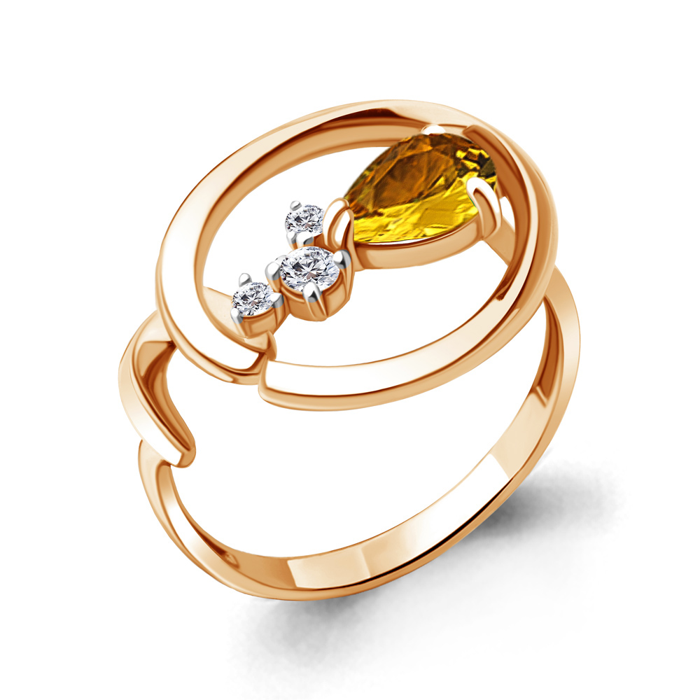 

Кольцо из серебра с цитрином\фианитом Aquamarine Aquamarine 6954406А_925_з р, 6954406А_925_з