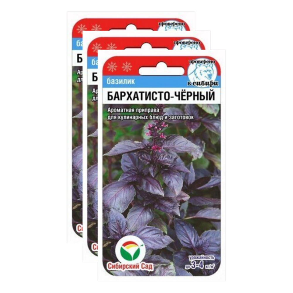 Комплект Семена Базилик Бархатисто-черный Сибирский сад 23-02749 0,5 гр в уп, 3 уп