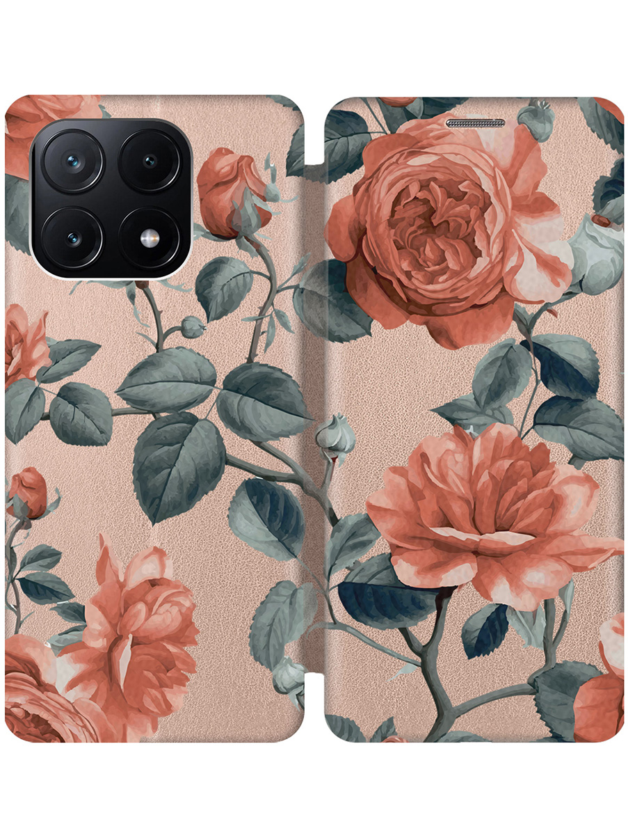 

Чехол-книжка на Xiaomi Poco X6 Pro 5G с принтом "Винтажные розы" золотой, Золотистый;зеленый;красный, 780484123