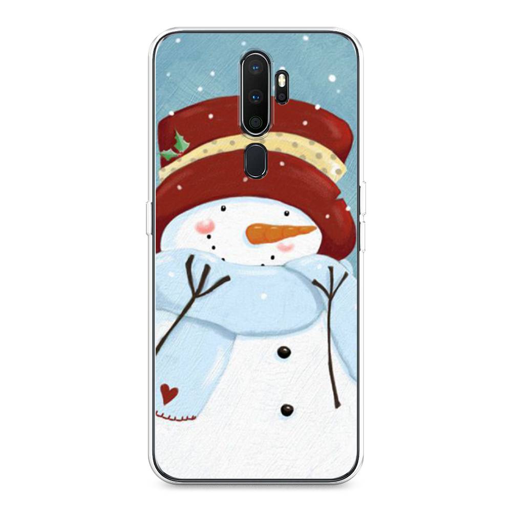 

Чехол на Oppo A5 "Застенчивый снеговик", Голубой;белый;красный, 251950-5