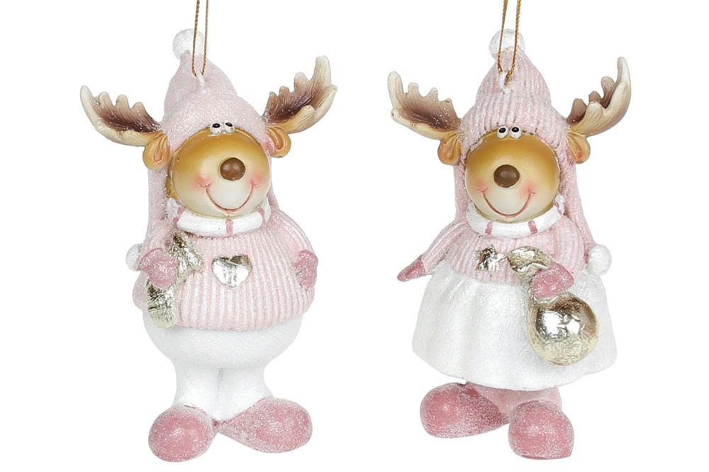 фото Набор елочных игрушек домран олень с подарком 823-205 14 см 2 шт. розовый