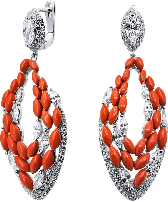 

Серьги из серебра с кораллом/фианитом Silver Wings 22QSJLG00755-19, 22QSJLG00755-19