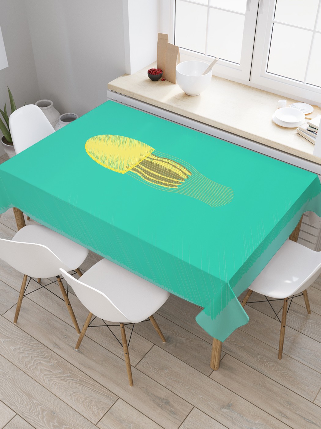 

Скатерть прямоугольная JoyArty "Геометрическая медуза" из сатена, 120x145 см, Геометрическая медуза