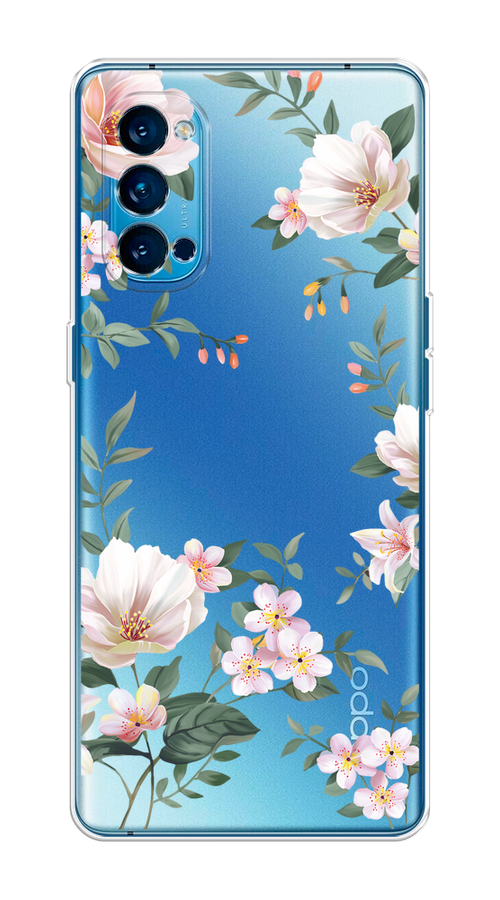 

Чехол на Oppo Reno 4 Pro 5G "Beautiful white flowers", Бежевый;зеленый, 253750-1