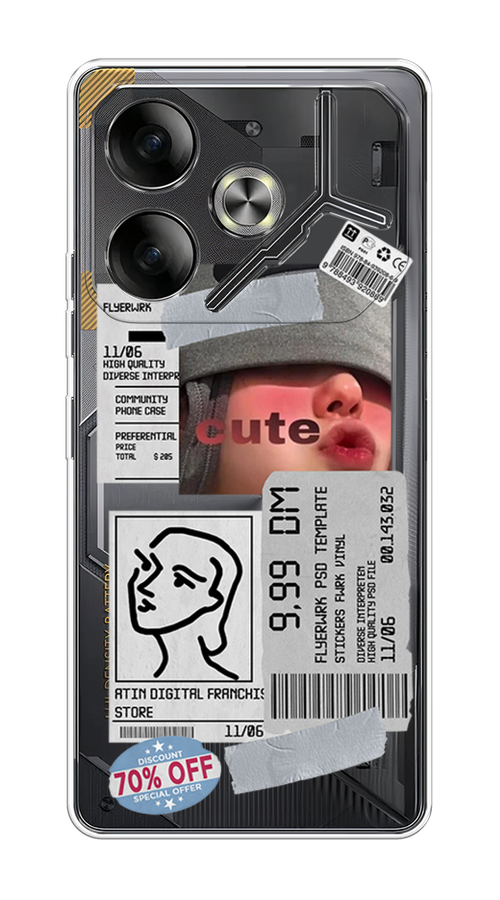 

Чехол на Tecno Pova 6 "Cute girl collage", Розовый;серый;голубой, 305350-1