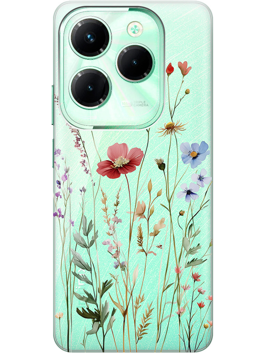 

Силиконовый чехол на Infinix Hot 40 / Hot 40 Pro с принтом "Милые цветочки" прозрачный, Прозрачный;зеленый;красный, 778679223