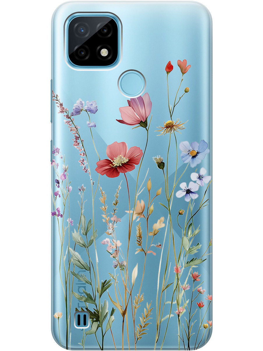 

Силиконовый чехол на realme C21 с принтом "Милые цветочки" прозрачный, Прозрачный;зеленый;красный, 726147523