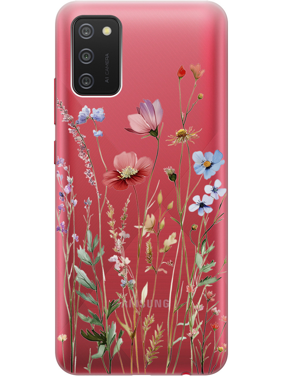 

Силиконовый чехол на Samsung Galaxy A02s с принтом "Милые цветочки" прозрачный, Прозрачный;зеленый;красный, 723602923