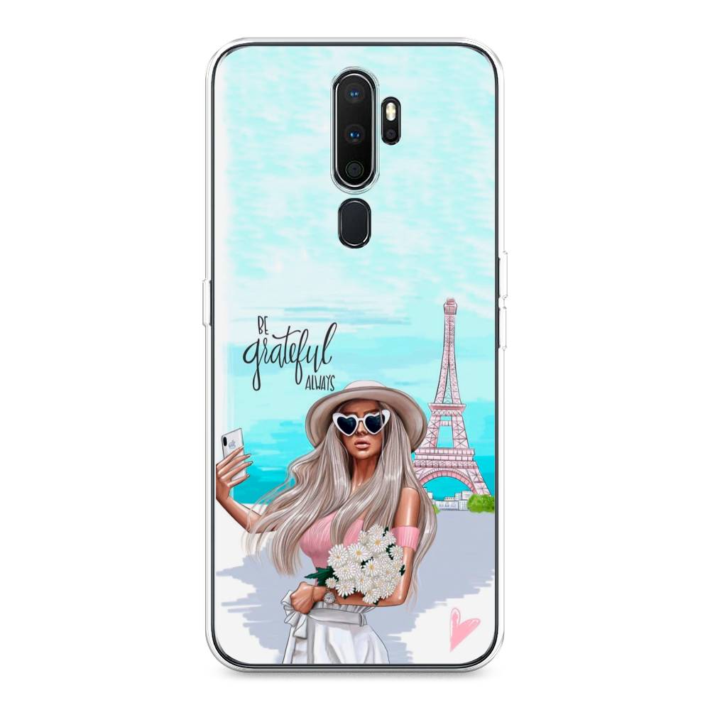 

Чехол на Oppo A5 "Селфи Париж", Голубой;бежевый, 251950-6