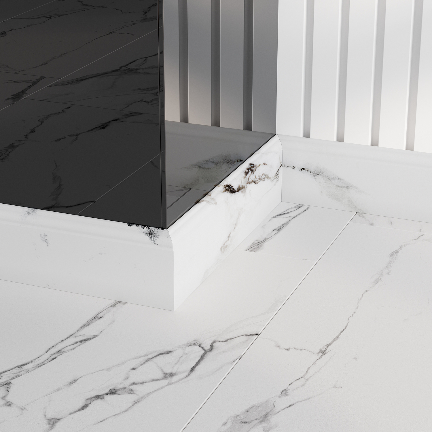 

Плинтус GoodWay, M80 GWG-05, 2400х80х12 мм, мрамор Миконос, Белый, Skirting 80
