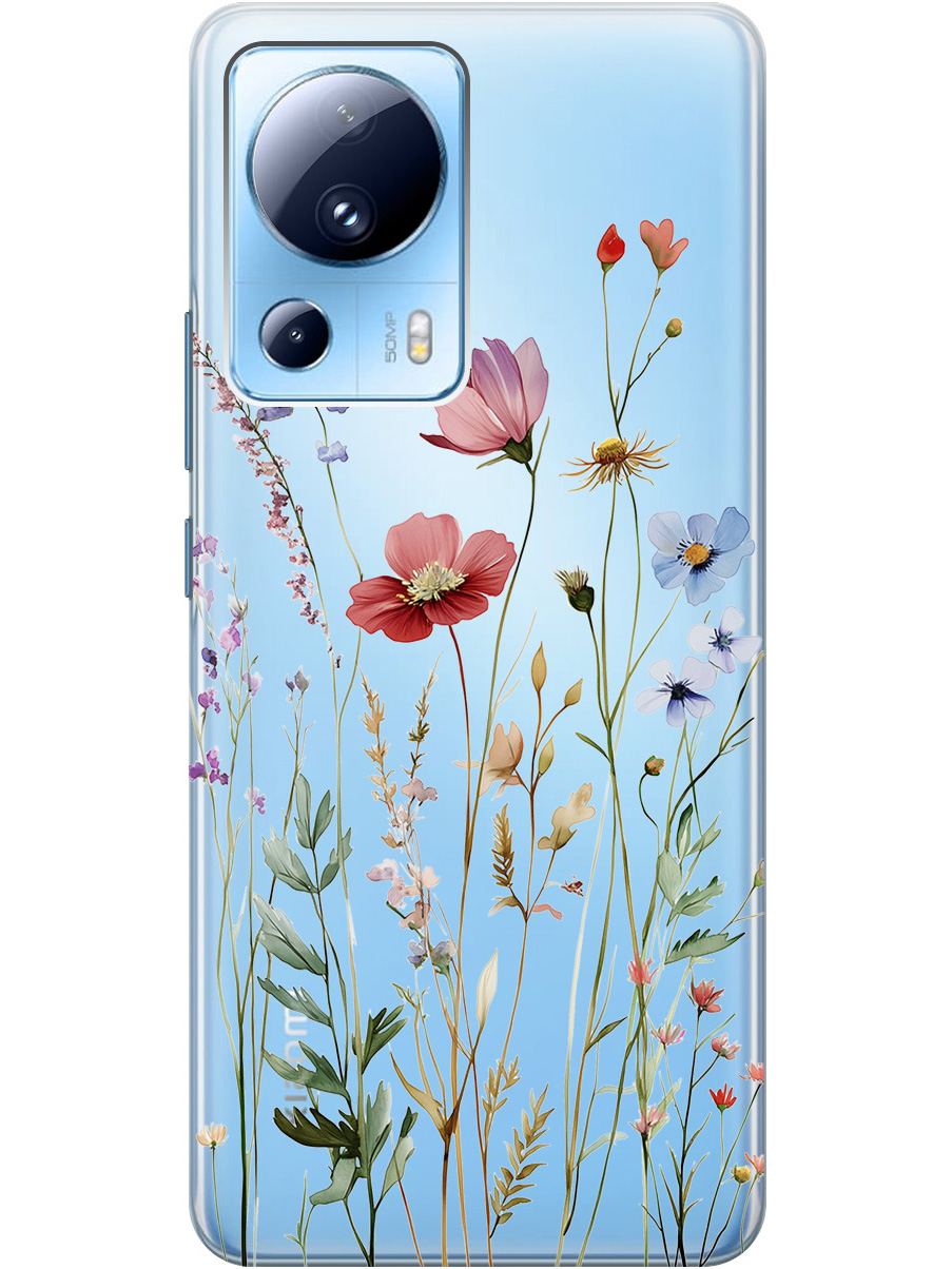 

Силиконовый чехол на Xiaomi 13 Lite с принтом "Милые цветочки" прозрачный, Прозрачный;зеленый;красный, 768741223