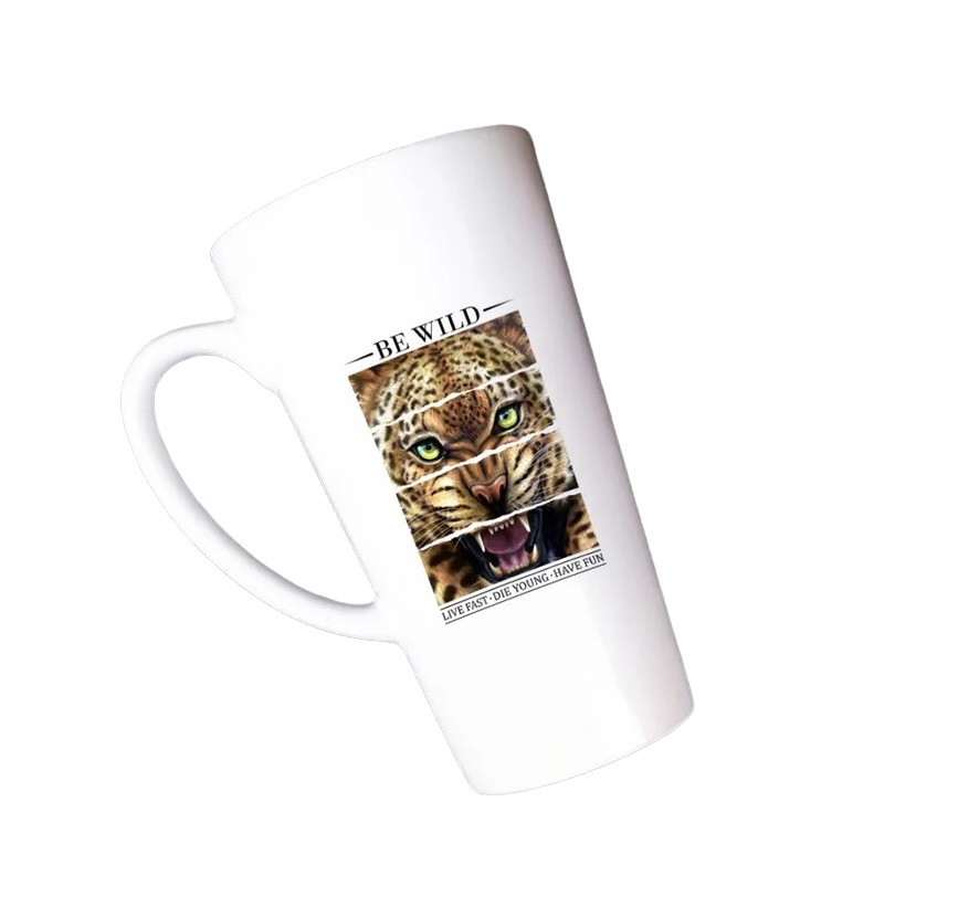 

Большая конусная кружка CoolPodarok Be wild Live fast Die young Have fun Леопард