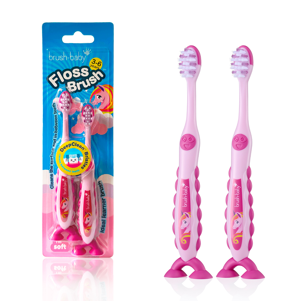 Зубная щётка Brush-Baby FlossBrush, 3-6 лет, единорог, 2 шт