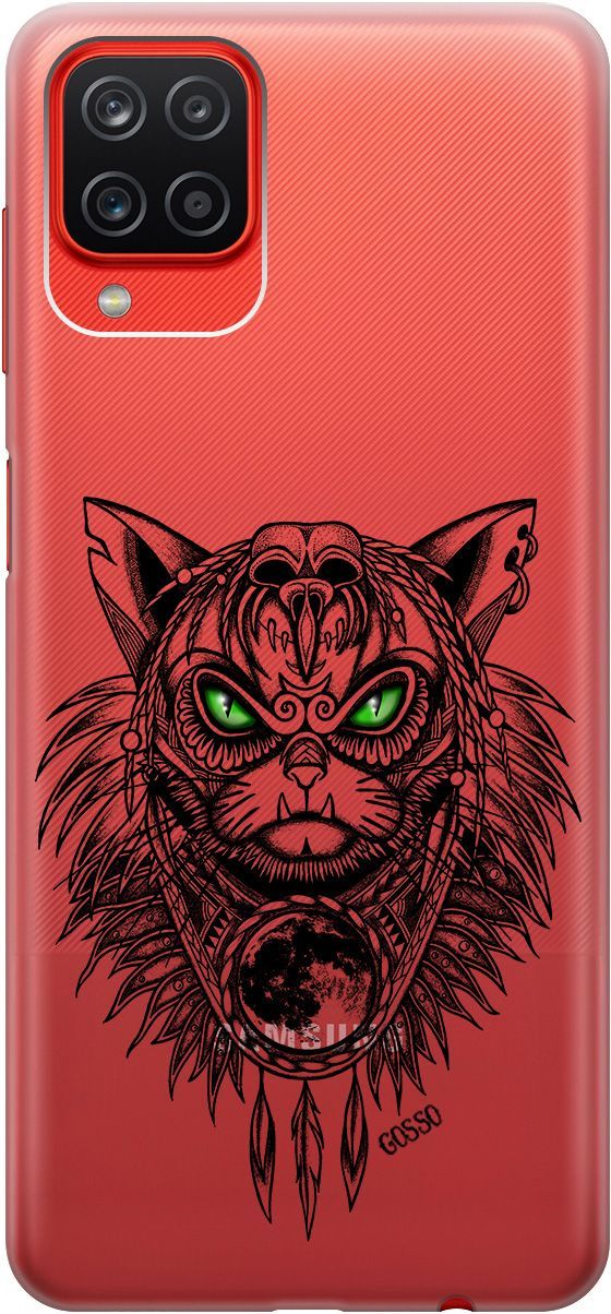 

Чехол на Samsung Galaxy A12/M12 с принтом "Shaman Cat" прозрачный, Прозрачный;черный, 251