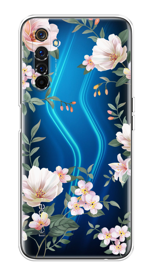 

Чехол на Realme 6 Pro "Beautiful white flowers", Бежевый;зеленый, 252850-1