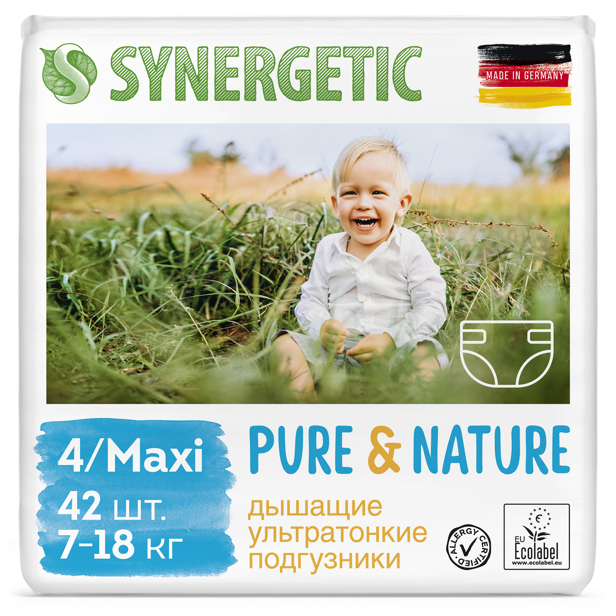 Подгузники Synergetic Pure&Nature, размер 4 / MAXI, 42 шт подгузники трусики synergetic pure