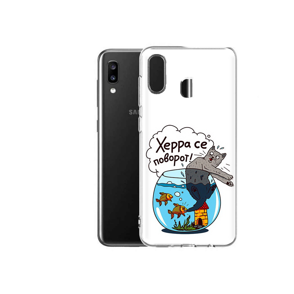 

Чехол MyPads Tocco для Samsung Galaxy A20 Рыбы с котом, Прозрачный, Tocco