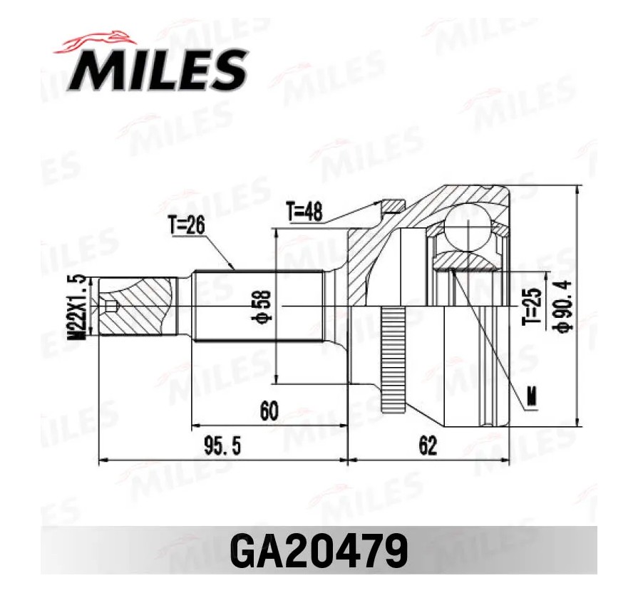 

ШРУС наружный TOYOTA COROLLA 1.8-2.0D 02- (с ABS) (GKN 304823) GA20479