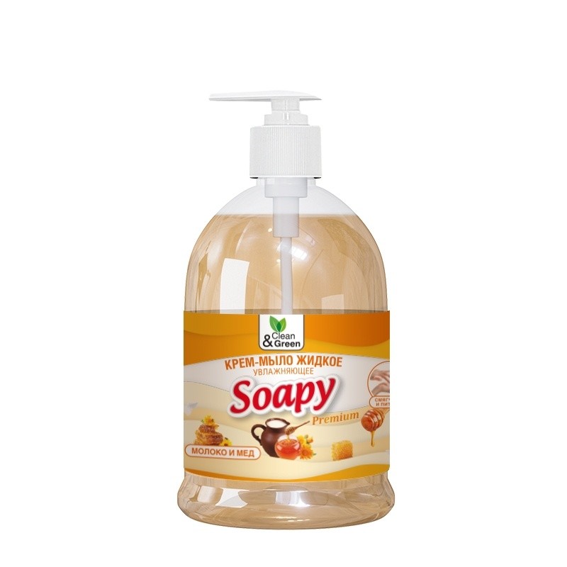 Крем-мыло жидкое Soapy молоко и мёд увлажняющее с дозатором 500 мл CleanGreen CG8098