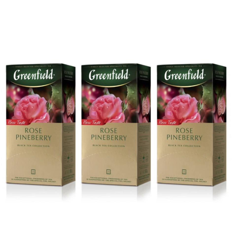 фото Чай черный greenfield rose pineberry с гибискусом, 3 упаковки по 25 пакетиков