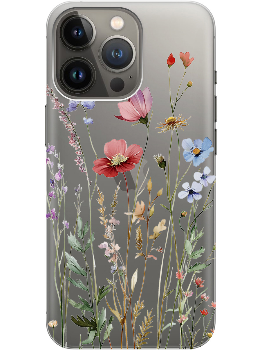 

Силиконовый чехол на Apple iPhone 13 Pro Max с принтом "Милые цветочки" прозрачный, Прозрачный;зеленый;красный, 732247323