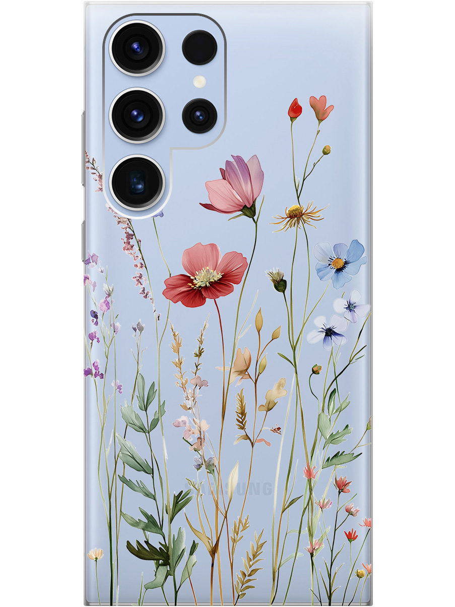 

Силиконовый чехол на Samsung Galaxy S23 Ultra с принтом "Милые цветочки" прозрачный, Прозрачный;зеленый;красный, 767959423