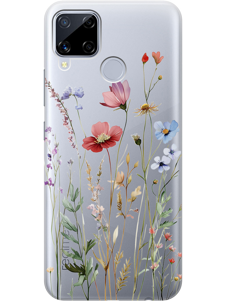 

Силиконовый чехол на realme C15 / C25 с принтом "Милые цветочки" прозрачный, Прозрачный;зеленый;красный, 726149823