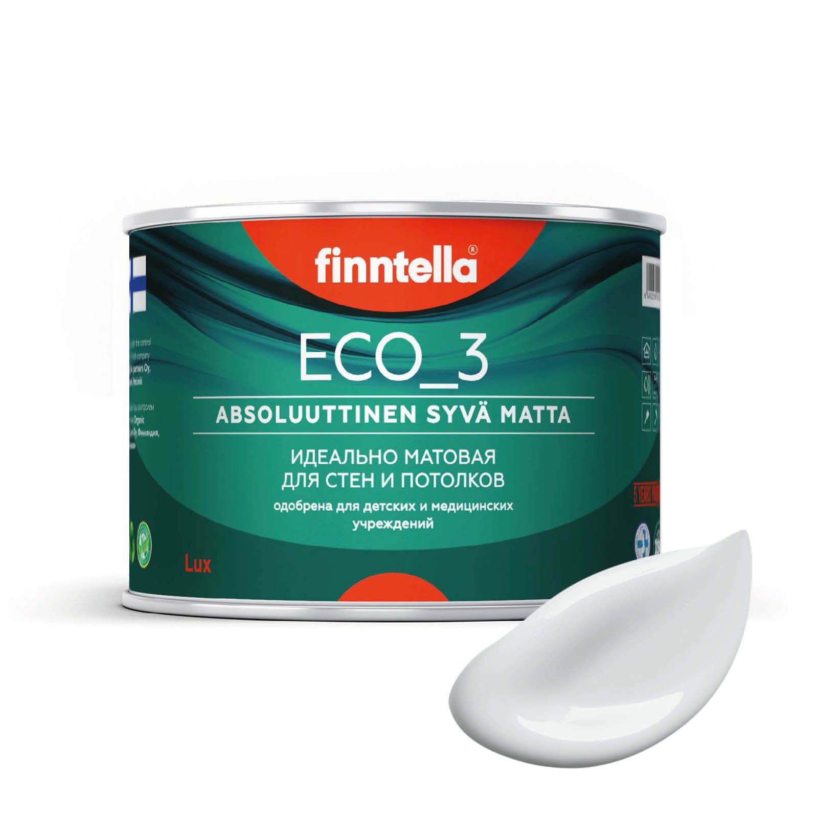 

Краска интерьерная глубокоматовая ECO_3 wash and clean FINNTELLA моющаяся, PLATINUM бело-с, Белый, матовая для стен моющаяся ECO 3, для обоев под покраску
