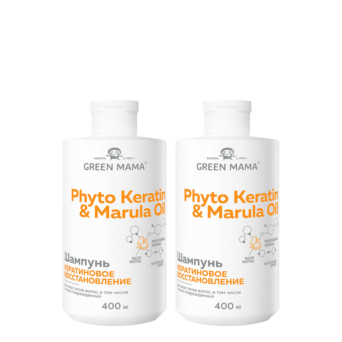 

Шампунь для восстановления волос Green Mama Phyto Keratin & Marula Oil 400 мл 2 шт, Шампунь для восстановления волос GREEN MAMA