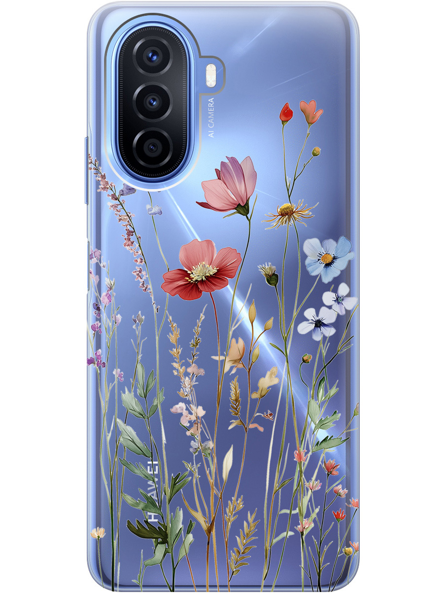 

Силиконовый чехол на Huawei nova Y70 с принтом "Милые цветочки" прозрачный, Прозрачный;зеленый;красный, 740133423
