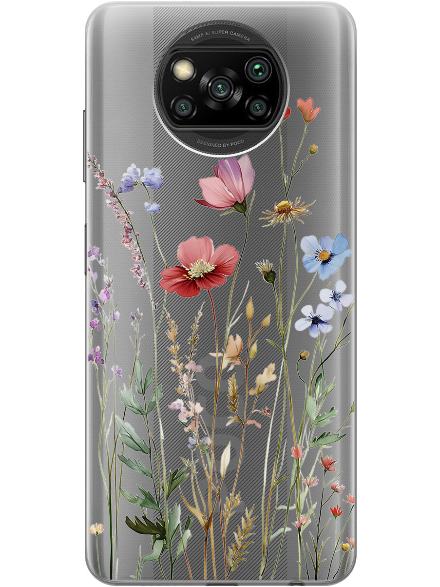 

Силиконовый чехол на Xiaomi Poco X3 / X3 Pro с принтом "Милые цветочки" прозрачный, Прозрачный;зеленый;красный, 723602723