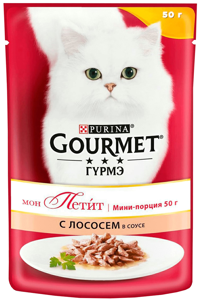 фото Влажный корм для кошек gourmet с лососем в соусе, повседневный, 50 г