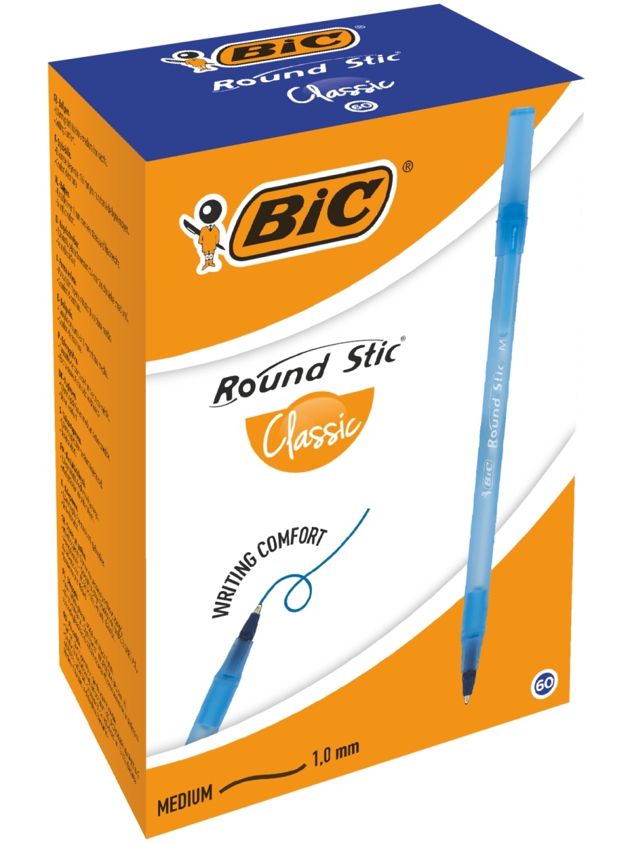 Набор ручек шариковых BIC Round Stic 2118721, синие, 1 мм, 60 шт.