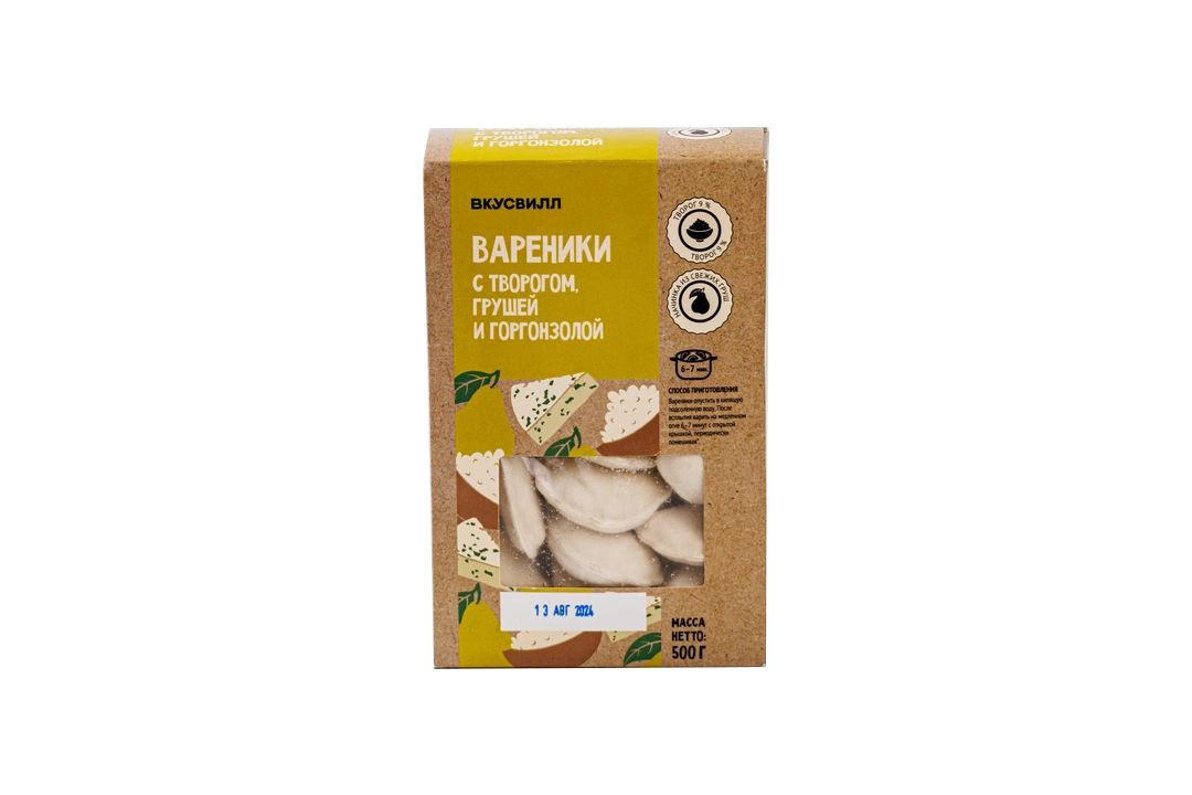 

Вареники ВкусВилл с творогом, грушей и горгонзолой 500 г