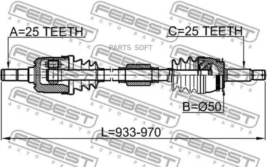 

FEBEST Привод передний правый 25x951x25 FEBEST 1214-CAMTRH
