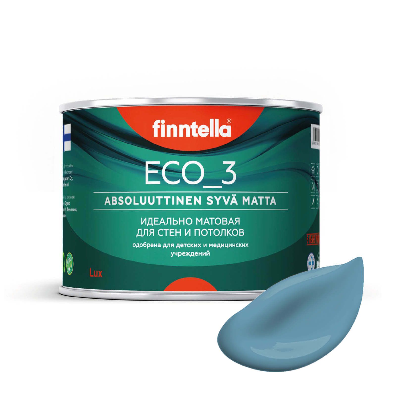 

Краска интерьерная глубокоматовая ECO_3 wash and clean FINNTELLA моющаяся, MERI AALTO свет, Синий, матовая для стен моющаяся ECO 3, для обоев под покраску