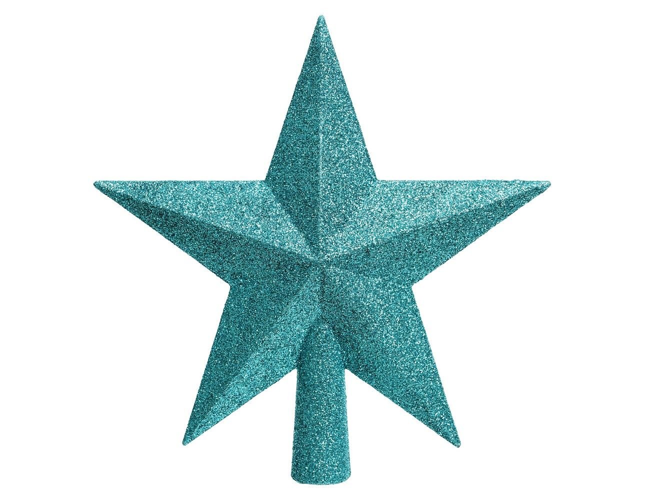 Елочная верхушка Звезда Делюкс, пластик, глиттер, цвет: бирюзовый, 19 см, Kaemingk