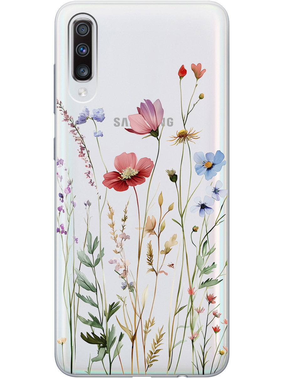 

Силиконовый чехол на Samsung Galaxy A70 / A70s с принтом "Милые цветочки" прозрачный, Прозрачный;зеленый;красный, 720804423